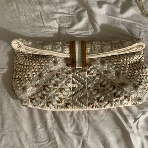 Free People Textured Cream and Tan Clutch